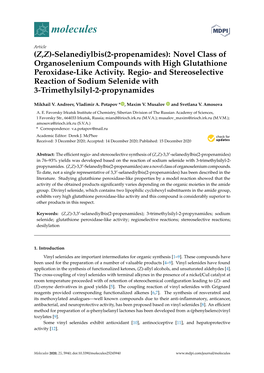 (Z,Z)-Selanediylbis(2-Propenamides): Novel Class of Organoselenium Compounds with High Glutathione Peroxidase-Like Activity