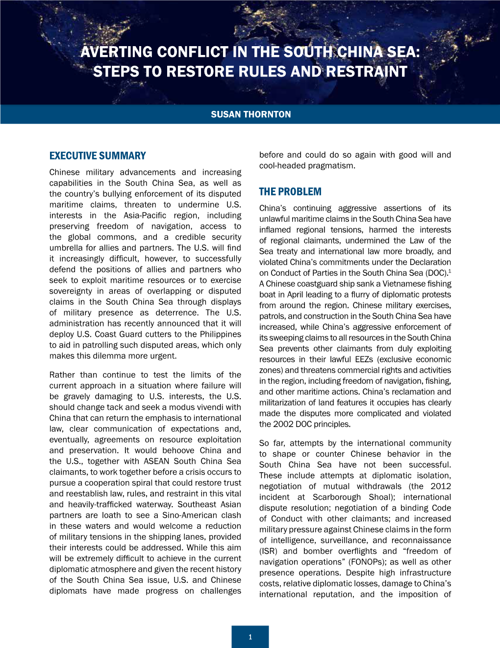 Averting Conflict in the South China Sea: Steps to Restore Rules and Restraint