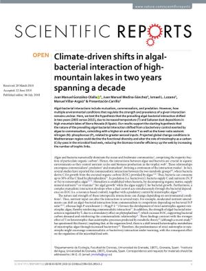Climate-Driven Shifts in Algal-Bacterial Interaction of High-Mountain Lakes in Two Years Spanning a Decade