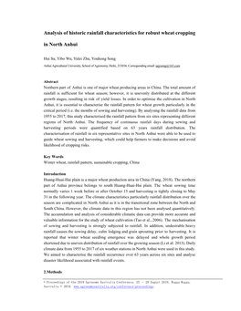 Analysis of Historic Rainfall Characteristics for Robust Wheat Cropping in North Anhui