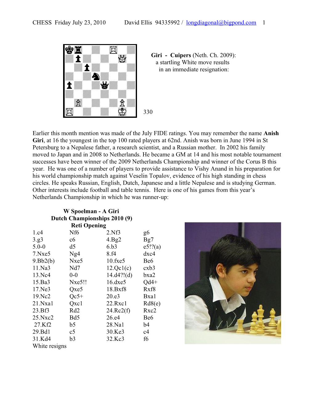 Kasparov Karpov (Wd Ch ) Black Has Just Player 1 Rcd8 but Resigns 3 Moves Later When Faced s1