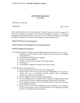Management and Land Disturbance Section of the City of Quincy Municipal Code Is Hereby