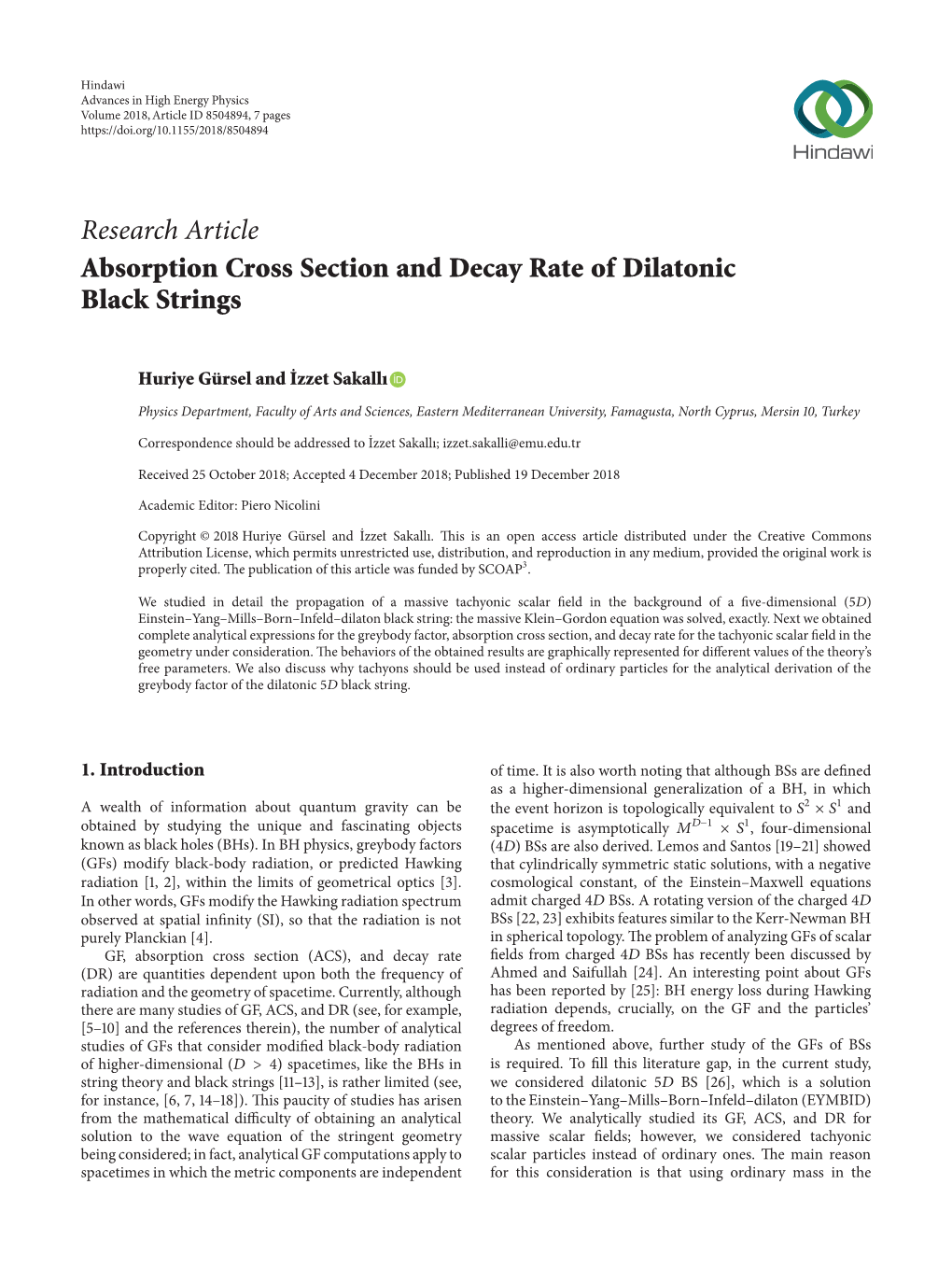 Research Article Absorption Cross Section and Decay Rate of Dilatonic Black Strings