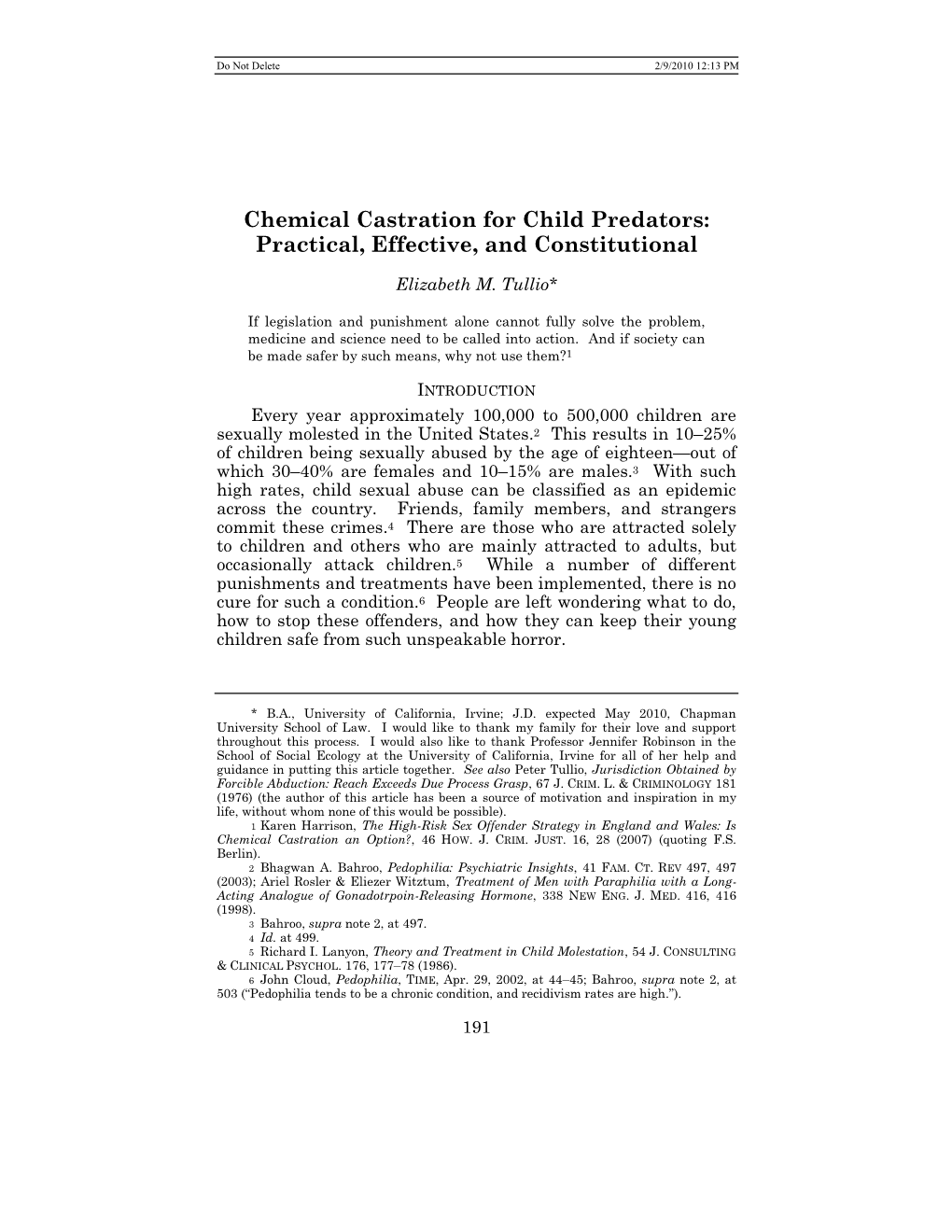 Chemical Castration for Child Predators: Practical, Effective, and Constitutional