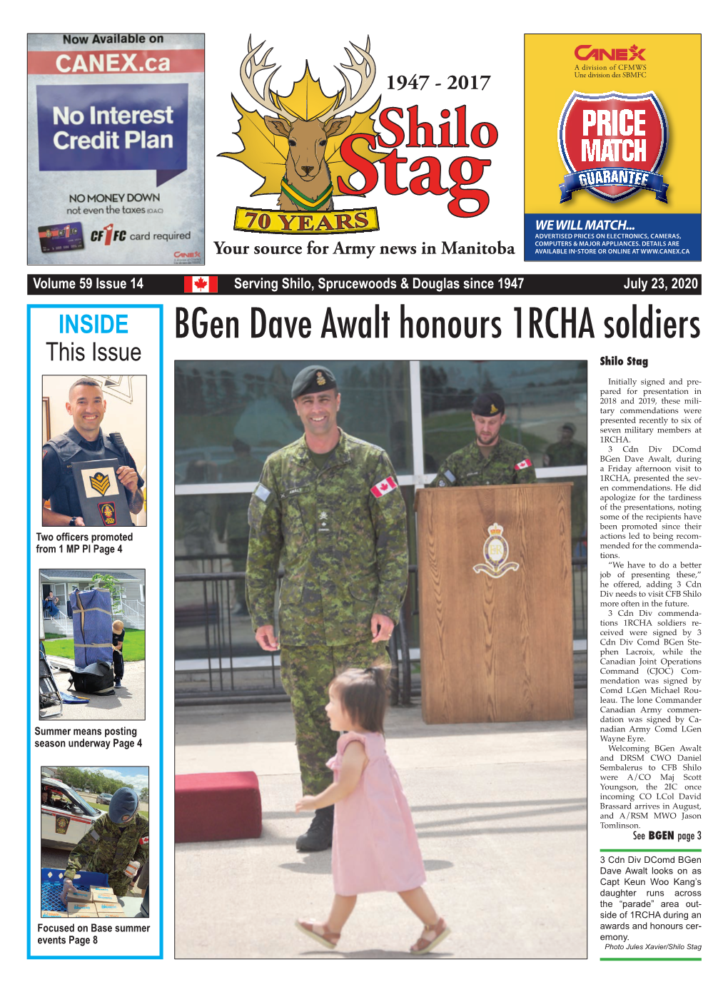 Bgen Dave Awalt Honours 1RCHA Soldiers This Issue Shilo Stag