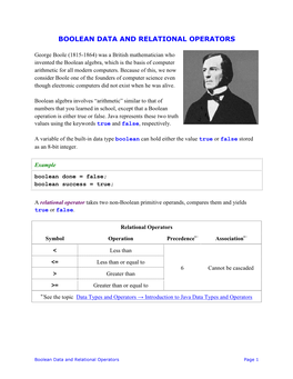 Boolean Data and Relational Operators