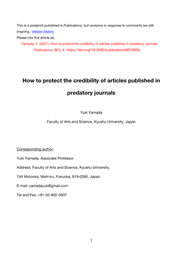How to Protect the Credibility of Articles Published in Predatory Journals