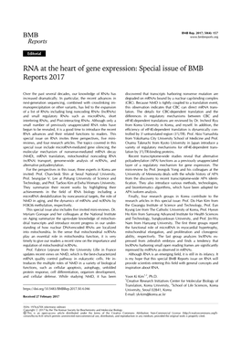 RNA at the Heart of Gene Expression: Special Issue of BMB Reports 2017