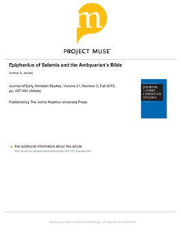 Epiphanius of Salamis and the Antiquarian's Bible