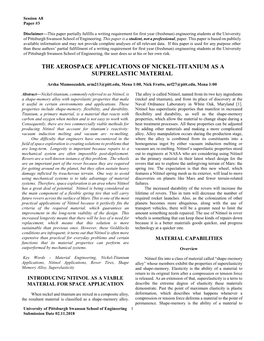 The Aerospace Applications of Nickel-Titanium As a Superelastic Material