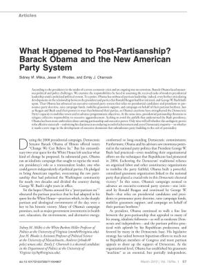 What Happened to Post-Partisanship? Barack Obama and the New American Party System