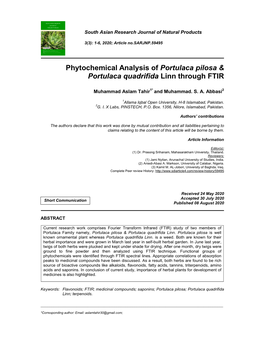 Phytochemical Analysis of Portulaca Pilosa & Portulaca Quadrifida Linn
