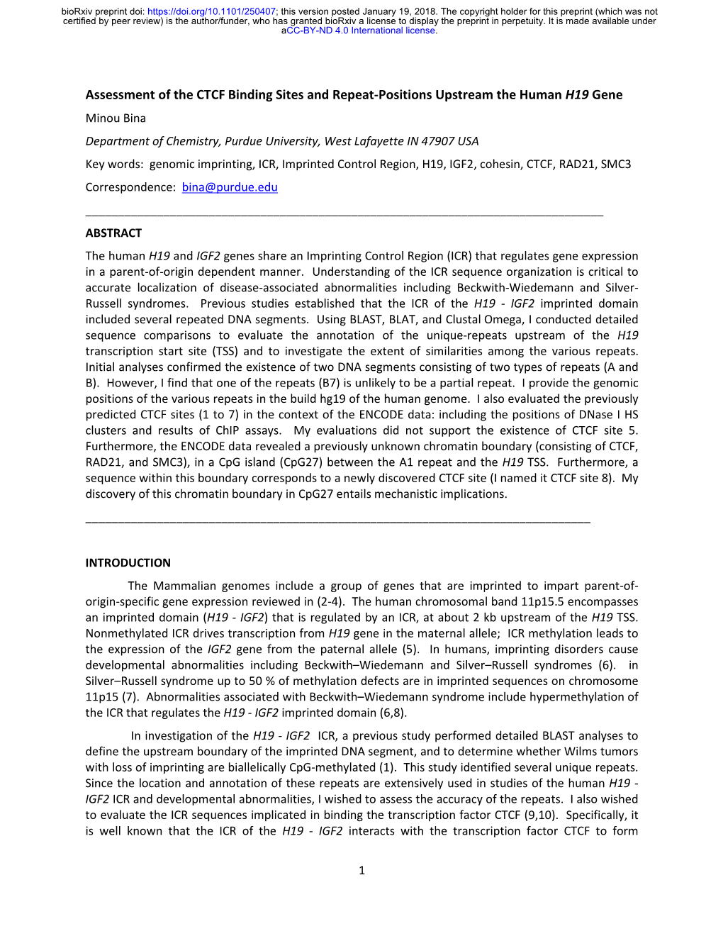 Assessment of the CTCF Binding Sites and Repeat-Positions Upstream