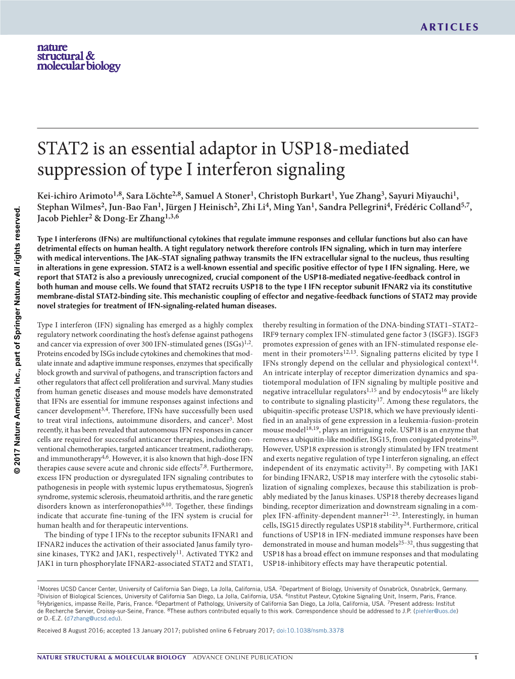 STAT2 Is an Essential Adaptor in USP18-Mediated Suppression of Type I Interferon Signaling
