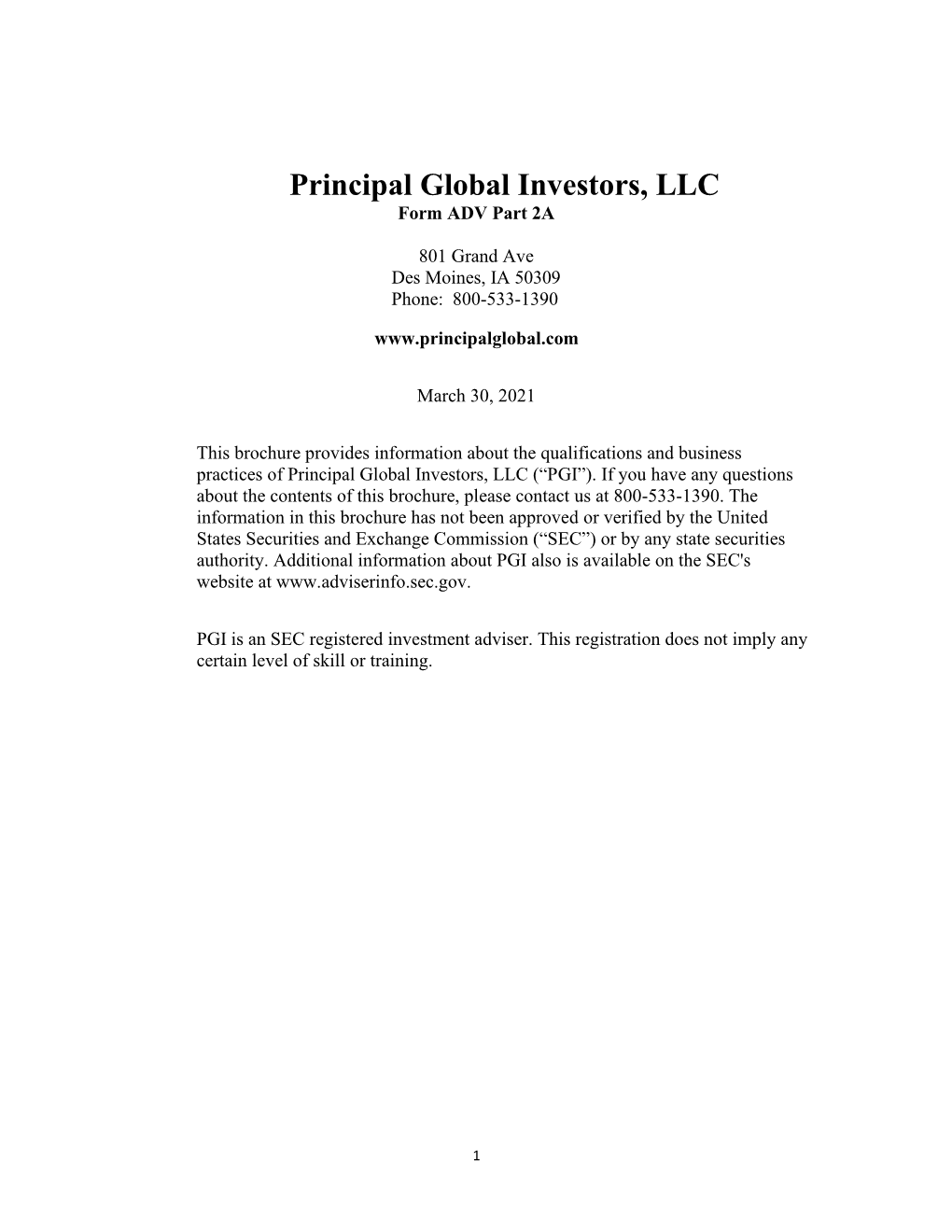 Principal Global Investors, LLC Form ADV Part 2A