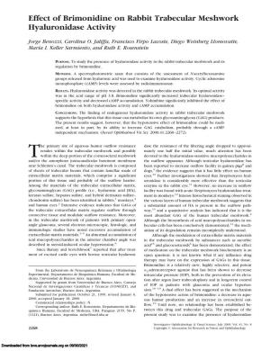 Effect of Brimonidine on Rabbit Trabecular Meshwork Hyaluronidase Activity