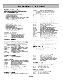 4-H Schedule of Events