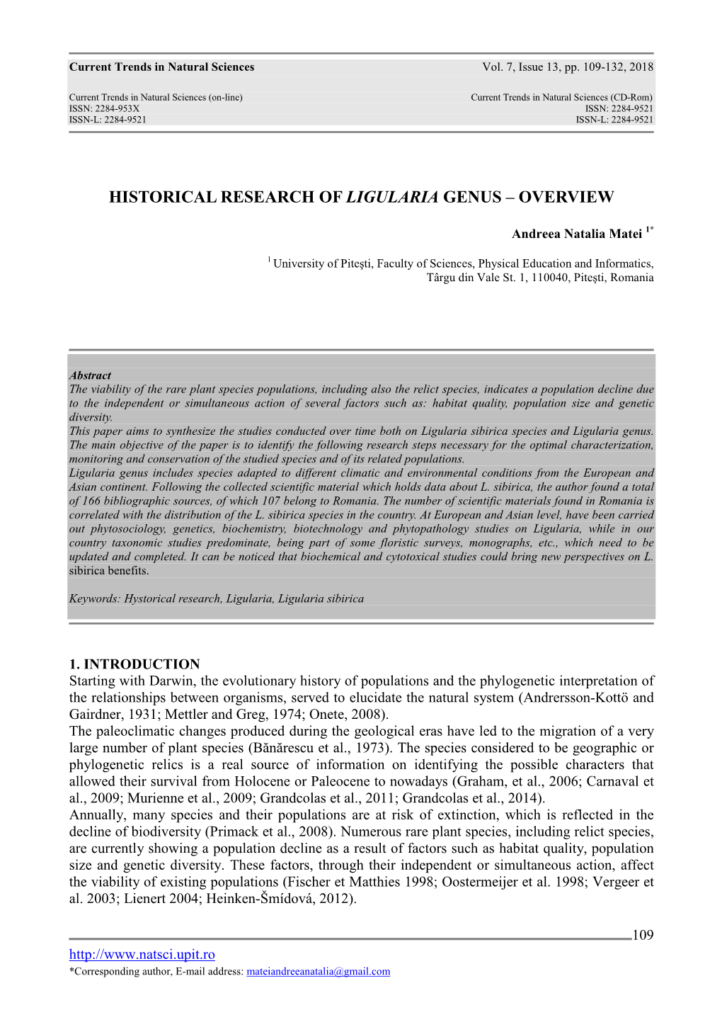 Historical Research of Ligularia Genus – Overview