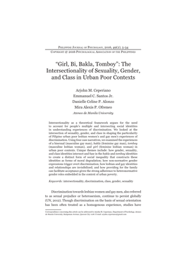 “Girl, Bi, Bakla, Tomboy”: the Intersectionality of Sexuality, Gender, and Class in Urban Poor Contexts