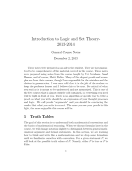 Introduction to Logic and Set Theory- 2013-2014