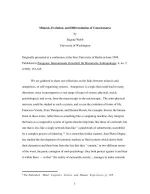 Mimesis, Evolution, and Differentiation of Consciousness by Eugene