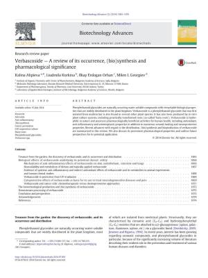 Verbascoside — a Review of Its Occurrence, (Bio)Synthesis and Pharmacological Signiﬁcance