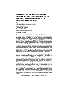 Housing As a Health Determinant in the First Nations Community of Northwestern Ontario