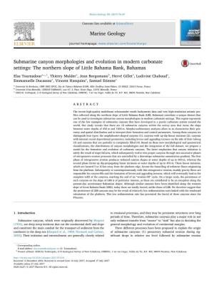 Submarine Canyon Morphologies and Evolution in Modern Carbonate MARK Settings: the Northern Slope of Little Bahama Bank, Bahamas