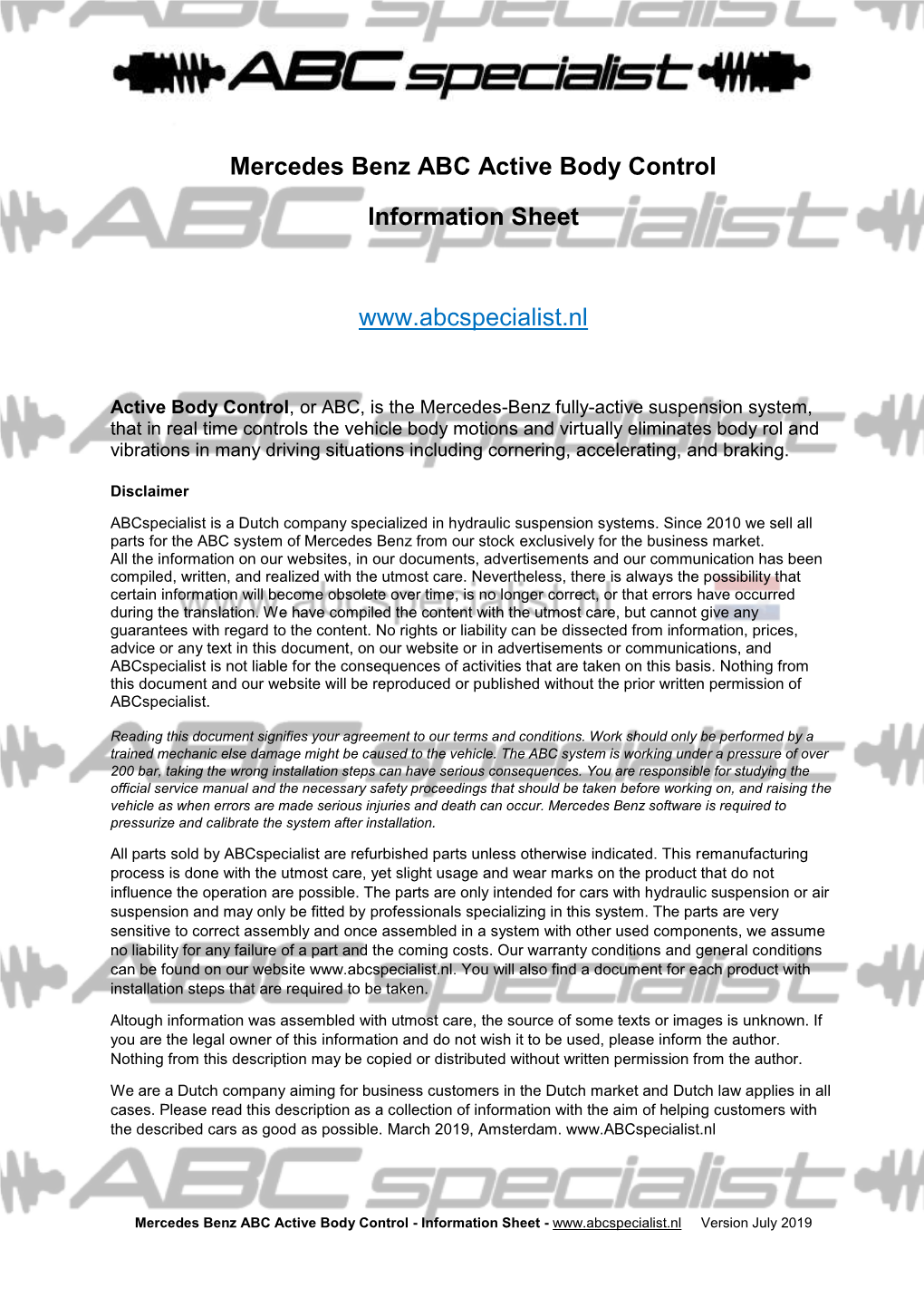 Mercedes Benz ABC Active Body Control Information Sheet Www