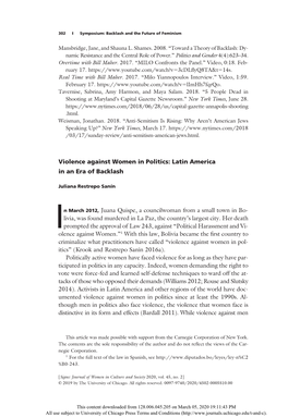 Violence Against Women in Politics: Latin America in an Era of Backlash