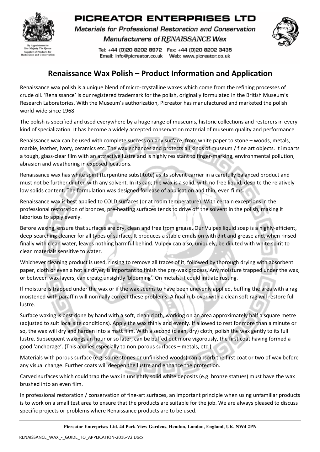 Renaissance Wax Polish – Product Information and Application