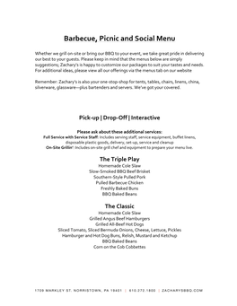 Barbecue, Picnic and Social Menu