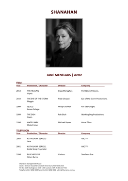 JANE MENELAUS | Actor