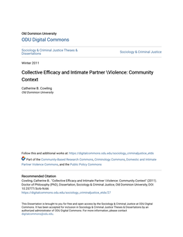 Collective Efficacy and Intimate Partner \Violence