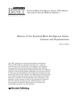 History of the Stanford-Binet Intelligence Scales: Content and Psychometrics