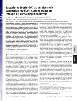 Bacteriorhodopsin (Br) As an Electronic Conduction Medium: Current Transport Through Br-Containing Monolayers