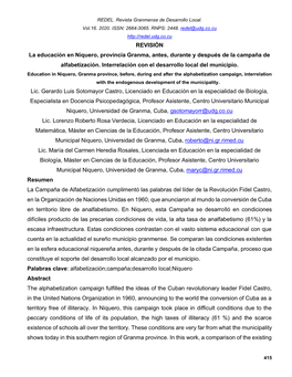 La Educación En Niquero, Provincia Granma, Antes, Durante Y Después De La Campaña De Alfabetización