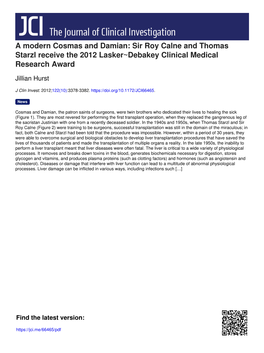 Sir Roy Calne and Thomas Starzl Receive the 2012 Lasker~Debakey Clinical Medical Research Award