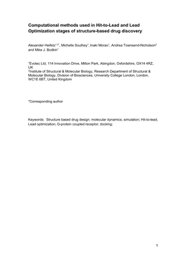 Computational Methods Used in Hit-To-Lead and Lead Optimization Stages of Structure-Based Drug Discovery