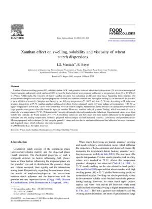 Xanthan Effect on Swelling, Solubility and Viscosity of Wheat Starch Dispersions