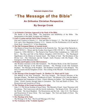 “The Message of the Bible” an Orthodox Christian Perspective by George Cronk