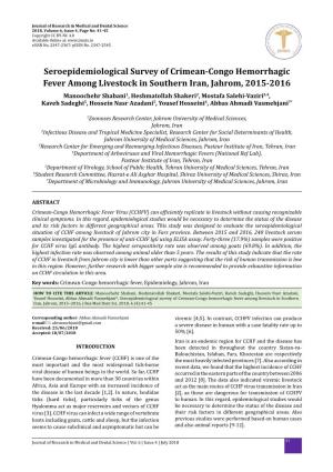 Seroepidemiological Survey of Crimean-Congo Hemorrhagic