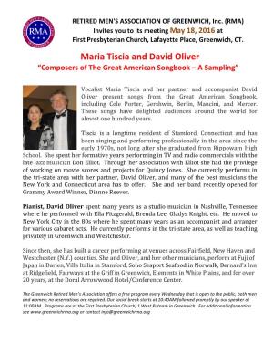 Maria Tiscia and David Oliver “Composers of the Great American Songbook – a Sampling”