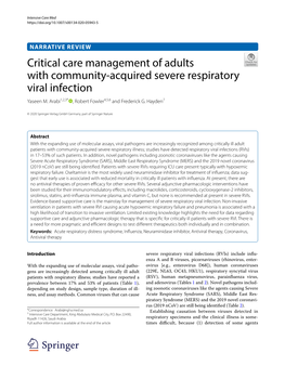 Critical Care Management of Adults with Community-Acquired Severe