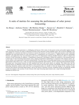 A Suite of Metrics for Assessing the Performance of Solar Power Forecasting