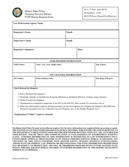 Illinois State Police Firearms Services Bureau FTIP History Request Form