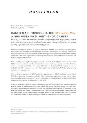 HASSELBLAD INTRODUCES the H6D-400C MS, a 400 MEGA PIXEL