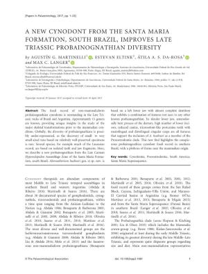 A NEW CYNODONT from the SANTA MARIA FORMATION, SOUTH BRAZIL, IMPROVES LATE TRIASSIC PROBAINOGNATHIAN DIVERSITY by AGUST�IN G
