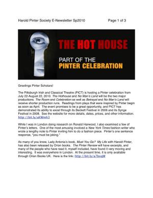 Harold Pinter Society E-Newsletter Sp2010 Page 1 of 3