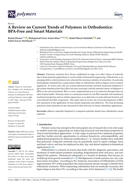 A Review on Current Trends of Polymers in Orthodontics: BPA-Free and Smart Materials